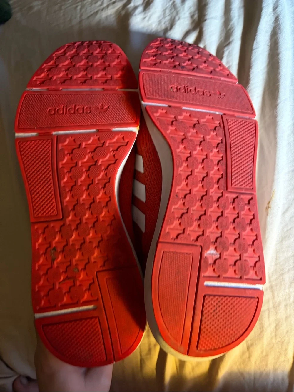 adidas Red Mesh Lace-Up Sneakers with White Stripes